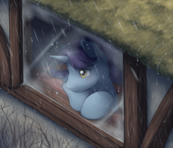 Size: 3706x3176 | Tagged: safe, artist:aquoquoo, november rain, pony, unicorn, g4, friendship student, high res, male, namesake, pun, rain, solo, stallion, visual pun, window