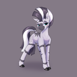 Size: 3200x3200 | Tagged: safe, artist:aquaticvibes, zecora, pony, zebra, g4, female, gray background, high res, lidded eyes, mare, missing accessory, simple background, smiling, solo