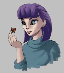 Size: 542x615 | Tagged: safe, artist:escapist, maud pie, butterfly, human, g4, bust, female, gray background, humanized, portrait, simple background