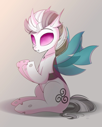 Size: 1740x2160 | Tagged: safe, artist:janelearts, oc, oc only, oc:nobrony, changeling, cutie mark, fangs, insect wings, male, purple changeling, simple background, sitting, solo, surprised, white changeling, wings