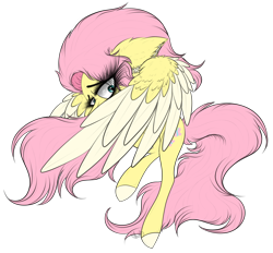 Size: 3410x3165 | Tagged: safe, artist:beamybutt, fluttershy, pegasus, pony, g4, colored hooves, colored wings, ear fluff, female, high res, mare, scared, simple background, solo, transparent background, two toned wings, wings
