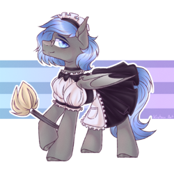 Size: 2750x2750 | Tagged: safe, artist:kreteen art, oc, oc only, oc:jisimonk, bat pony, pony, bat wings, clothes, crossdressing, duster, fangs, femboy, glasses, high res, looking at you, maid, maid headdress, male, simple background, solo, wings