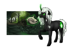 Size: 2000x1426 | Tagged: safe, artist:royvdhel-art, oc, oc only, pony, unicorn, braid, commission, curved horn, female, glowing, glowing horn, horn, magic, mare, raised hoof, skull, solo, telekinesis, unicorn oc, ych result