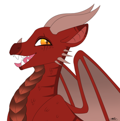 Size: 2108x2134 | Tagged: safe, artist:melodytheartpony, oc, dragon, barely pony related, character design, dragon oc, dragon wings, happy, high res, horns, icon, male, markings, open mouth, scales, sharp teeth, signature, simple background, slit pupils, solo, spikes, teeth, white background, wings