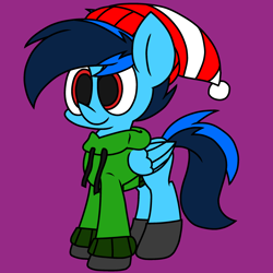 Size: 2344x2344 | Tagged: safe, artist:derpyalex2, oc, oc only, oc:shy-fly, pegasus, pony, beanie, clothes, digital art, hat, high res, hoodie, jacket, male, shoes, sweater, winter outfit