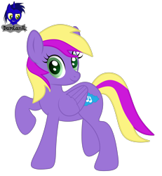 Size: 3840x4154 | Tagged: safe, artist:damlanil, oc, oc only, oc:cloud song, pegasus, pony, commission, cute, female, folded wings, full body, green eyes, high res, mare, pegasus oc, raised hoof, show accurate, simple background, smiling, solo, tail, transparent background, two toned mane, two toned tail, vector, watermark, wings