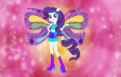 Size: 1042x663 | Tagged: safe, artist:selenaede, artist:user15432, rarity, fairy, equestria girls, g4, base used, boots, charmix, clothes, crossover, cutie mark, cutie mark on clothes, element of generosity, fairy wings, fairyized, hand on hip, high heel boots, high heels, looking at you, magic winx, ponied up, purple wings, shoes, solo, wings, winx, winx club, winxified
