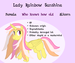 Size: 3000x2500 | Tagged: safe, artist:llcodall, oc, oc only, oc:lady rainbow sunshine, alicorn, pony, alicorn oc, female, high res, horn, mare, solo, wings