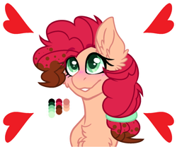 Size: 1024x850 | Tagged: safe, artist:cutepuppygirl10, oc, oc only, oc:party planner, earth pony, pony, base used, bust, chest fluff, color palette, ear fluff, female, heart, mare, offspring, parent:cheese sandwich, parent:pinkie pie, parents:cheesepie, simple background, smiling, transparent background