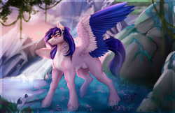 Size: 1280x827 | Tagged: safe, artist:copshop, oc, oc only, oc:andrew, pegasus, pony, colored wings, concave belly, male, muscles, nudity, sheath, solo, stallion, two toned wings, wings