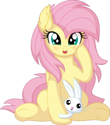 Size: 6136x6945 | Tagged: safe, artist:cyanlightning, angel bunny, fluttershy, pegasus, pony, rabbit, .svg available, absurd resolution, angelbetes, animal, blushing, cute, daaaaaaaaaaaw, duo, ear fluff, female, looking at you, loose hair, mare, open mouth, open smile, raised hoof, shyabetes, simple background, sitting, smiling, transparent background, vector