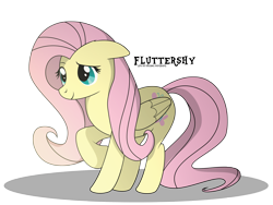 Size: 4000x3000 | Tagged: safe, artist:oobrushstrokeoo, fluttershy, pegasus, pony, g4, female, floppy ears, folded wings, high res, mare, name, raised hoof, simple background, smiling, solo, standing, three quarter view, transparent background, wings