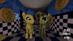 Size: 1920x1080 | Tagged: safe, artist:php170, flash sentry, sunset shimmer, pegasus, pony, robot, robot pony, unicorn, five nights at aj's, g4, 3d, animatronic, animatronic pony, creepy, crossover, cute, duo, eye contact, female, five nights at freddy's, five nights at freddy's 3, five nights at pinkie's, freddy fazbear's pizzeria, looking at each other, love, male, mare, roboticization, ship:flashimmer, shipping, source filmmaker, springtrap, springtrap shimmer, straight
