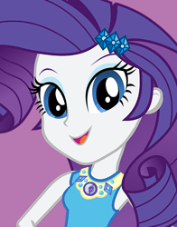 Size: 434x554 | Tagged: safe, rarity, human, equestria girls, g4, my little pony equestria girls: better together, official, blue eyes, female, geode of shielding, looking at you, magical geodes, new outfit, purple background, simple background, solo, updated, updated design