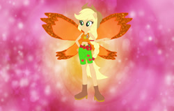 Size: 1042x663 | Tagged: safe, artist:selenaede, artist:user15432, applejack, fairy, equestria girls, g4, base used, belt, boots, charmix, clothes, cowboy hat, crossover, cutie mark, cutie mark on clothes, element of honesty, fairy wings, fairyized, female, hand on hip, hat, high heel boots, high heels, magic winx, orange wings, ponied up, shoes, solo, wings, winx, winx club, winxified