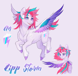 Size: 2377x2317 | Tagged: safe, artist:jadejellie, zipp storm, pegasus, pony, g5, my little pony: a new generation, alternate hairstyle, colored wings, female, high res, multicolored wings, solo, wings