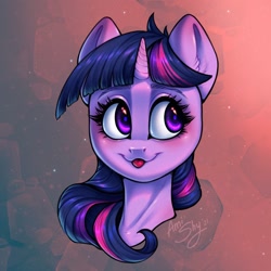 Size: 1500x1500 | Tagged: safe, artist:amishy, twilight sparkle, pony, unicorn, collaboration:too many twilight, g4, :p, bust, collaboration, female, mare, portrait, solo, tongue out