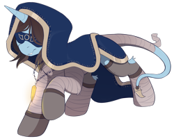 Size: 2000x1600 | Tagged: safe, artist:crimmharmony, oc, oc only, oc:shifty sights, pony, unicorn, blind, blindfold, chaos, clothes, crossover, crystal, cultist, female, hairless tail, horn, mare, robe, simple background, solo, sorceress, transparent background, tzeentch, unicorn oc, warhammer (game), warhammer 40k