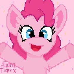 Size: 800x800 | Tagged: safe, artist:saraflamx, pinkie pie, earth pony, pony, g4, pink background, pixel art, simple background