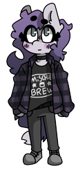 Size: 1081x2400 | Tagged: safe, artist:bruzzums, oc, oc only, oc:breezy, anthro, band shirt, blushing, choker, clothes, mischief brew, plaid shirt, punk, shirt, simple background, solo, transparent background