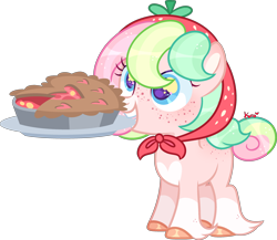 Size: 3134x2723 | Tagged: safe, artist:kurosawakuro, oc, oc only, earth pony, pony, base used, female, filly, food, high res, mouth hold, pie, simple background, solo, transparent background