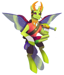 Size: 1940x2251 | Tagged: safe, artist:eternity9, thorax, changedling, changeling, g4, baseball bat, crossover, dog tags, gun, headphones, king thorax, scattergun, scout (tf2), shotgun, simple background, solo, spread wings, team fortress 2, transparent background, weapon, wings