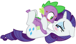 Size: 1861x1076 | Tagged: safe, artist:georgegarza01, rarity, spike, dragon, pony, unicorn, g4, blushing, dragon x pony, female, floppy ears, hooves on cheeks, interspecies, kiss mark, lipstick, male, mare, ship:sparity, shipping, show accurate, simple background, straight, transparent background, winged spike, wings