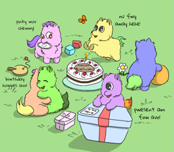 Size: 931x813 | Tagged: safe, artist:carpdime, oc, oc:avocado, oc:blueberry, oc:bonnie, oc:buttercup, cyclops, cyclops pony, fluffy pony, series:little avocado, fluffy pony foals, fluffy pony original art, hugbox