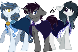 Size: 1363x908 | Tagged: safe, artist:gallantserver, oc, oc only, earth pony, pony, unicorn, cloak, clothes, female, floppy ears, male, mare, simple background, stallion, transparent background