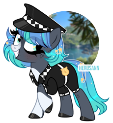 Size: 2164x2348 | Tagged: safe, artist:herusann, oc, oc only, pony, badge, base used, clothes, eyelashes, female, grin, hat, high res, hoof polish, mare, police pony, simple background, smiling, solo, transparent background
