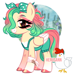 Size: 1822x1828 | Tagged: safe, artist:herusann, artist:mint-light, oc, oc only, bird, chicken, pegasus, pony, base used, clothes, colored wings, duo, eyelashes, female, hoof polish, makeup, mare, pegasus oc, simple background, smiling, transparent background, two toned wings, wings
