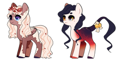 Size: 1239x617 | Tagged: safe, artist:pierunie, oc, oc only, earth pony, pony, base used, bow, duo, earth pony oc, eyelashes, female, floral head wreath, flower, mare, simple background, tail, tail bow, transparent background