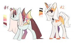 Size: 1280x748 | Tagged: safe, artist:pierunie, oc, oc only, bat pony, pony, unicorn, base used, bat pony oc, bat wings, choker, duo, eyelashes, female, horn, mare, simple background, unicorn oc, white background, wide eyes, wings