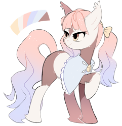 Size: 1482x1540 | Tagged: safe, artist:pierunie, oc, oc only, earth pony, pony, bow, clothes, earth pony oc, eyelashes, female, hair bow, looking back, mare, raised hoof, simple background, smiling, solo, transparent background