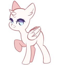 Size: 1280x1280 | Tagged: safe, artist:pierunie, oc, oc only, alicorn, pony, .psd available, alicorn oc, bald, base, ear fluff, eyelashes, female, folded wings, free to use, horn, mare, raised hoof, simple background, smiling, solo, transparent background, transparent horn, transparent wings, wings
