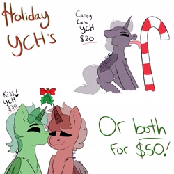 Size: 2048x2046 | Tagged: safe, artist:bluemoon, oc, oc only, pony, candy, candy cane, christmas, commission, food, hearth's warming, high res, holiday, holly, holly mistaken for mistletoe, kissing, solo, tongue out, tongue stuck to pole, ych example, your character here