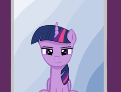 Size: 1872x1426 | Tagged: safe, artist:deanbirchum, twilight sparkle, alicorn, pony, g4, female, folded wings, mare, mirror, sitting, solo, twilight sparkle (alicorn), wings