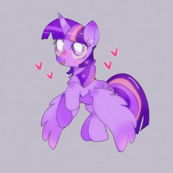 Size: 1024x1024 | Tagged: safe, artist:bug-roux, twilight sparkle, alicorn, pony, g4, female, flying, heart, open mouth, open smile, simple background, smiling, solo, twilight sparkle (alicorn), white pupils