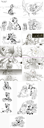 Size: 1000x2912 | Tagged: safe, artist:arboraims, oc, oc:ickle muse, oc:zuberi, pegasus, pony, zebra, ask ickle muse, crying, female, male, mare, monochrome, training dummy