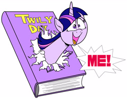 Size: 3493x2720 | Tagged: safe, artist:princebluemoon3, twilight sparkle, g4, adorkable, book, bust, cute, digital art, dork, female, high res, open mouth, open smile, simple background, smiling, twilight day, twilighting, white background