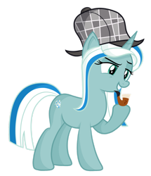 Size: 1280x1488 | Tagged: safe, artist:tenderrain-art, oc, oc only, oc:tender rain, pony, unicorn, deerstalker, detective, female, hat, mare, pipe, sherlock holmes, simple background, solo, transparent background