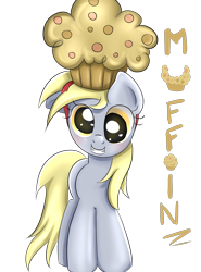 Size: 2000x2700 | Tagged: safe, artist:markianatc, derpy hooves, pegasus, pony, female, food, giant muffin, high res, mare, muffin, simple background, smiling, solo, transparent background