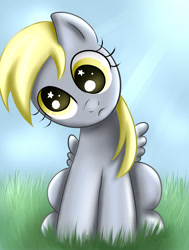Size: 2190x2900 | Tagged: safe, artist:markianatc, derpy hooves, pegasus, pony, g4, cute, female, grass, head tilt, high res, mare, solo, starry eyes, wingding eyes