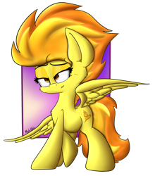 Size: 2755x3127 | Tagged: safe, artist:machstyle, spitfire, pegasus, pony, g4, big ears, female, high res, lip bite, mare, poofy mane, sexy, simple background, solo, strut, transparent background
