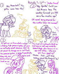 Size: 4779x6013 | Tagged: safe, artist:adorkabletwilightandfriends, moondancer, starlight glimmer, twilight sparkle, oc, oc:pinenut, alicorn, cat, pony, unicorn, comic:adorkable twilight and friends, g4, adorkable, adorkable twilight, blushing, comic, confused, cute, dork, education, female, giggling, glasses, happy, innocent, innocent innuendo, innuendo, laughing, lying down, mare, neck fluff, oblivious, oblivious twilight is oblivious, silly, slice of life, snickering, tablet, twilight sparkle (alicorn), weather forecast