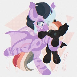 Size: 1500x1500 | Tagged: safe, artist:tsarstvo, oc, oc only, bat pony, pony, abstract background, ambiguous gender, bat pony oc, ear fluff, plushie, solo