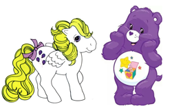 Size: 952x614 | Tagged: safe, edit, surprise, bear, pegasus, pony, g1, adoraprise, bow, care bears, crossover, cute, female, mare, namesake, pun, simple background, surprise bear, tail, tail bow, visual pun, white background