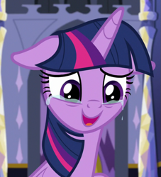 Size: 839x924 | Tagged: safe, screencap, twilight sparkle, alicorn, pony, g4, the last problem, cropped, crying, female, floppy ears, mare, open mouth, sad smile, smiling, solo, tears of joy, twilight sparkle (alicorn), twilight's castle