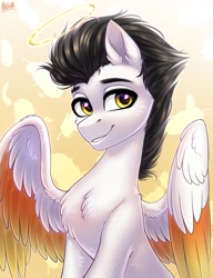 Size: 1575x2048 | Tagged: safe, artist:hakaina, oc, oc only, pegasus, pony, chest fluff, colored wings, ear fluff, fluffy, multicolored wings, slender, solo, thin, wing fluff, wings