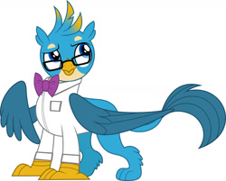 Size: 1280x1029 | Tagged: safe, artist:disneymarvel96, edit, vector edit, gallus, griffon, g4, bowtie, clothes, geek, glasses, male, nerd, shirt, simple background, solo, style, vector, white background